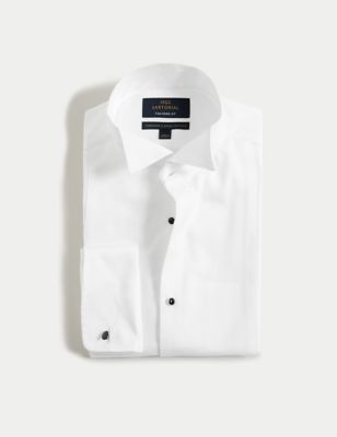

Mens M&S SARTORIAL Tailored Fit Luxury Cotton Double Cuff Dress Shirt - White, White