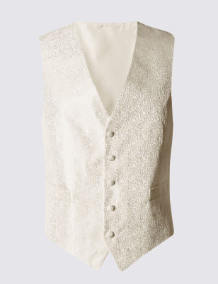 Pure Silk 5 Button Floral Waistcoat