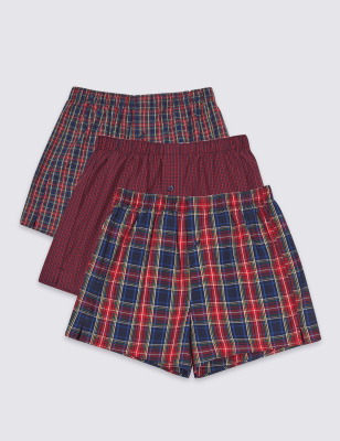 3 Pack Pure Cotton Checked Boxers