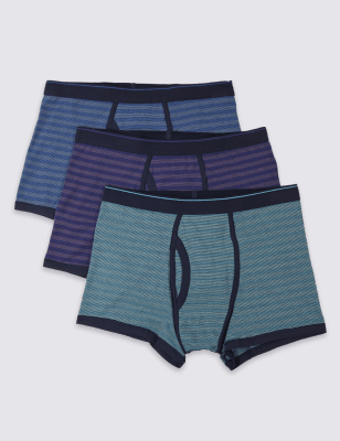 3 Pack Cotton Rich Stretch Striped Trunks