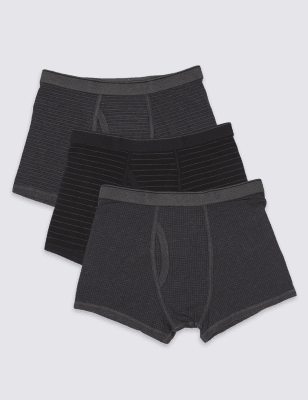 3 Pack Cotton Rich Striped Trunks