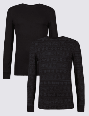 2 Pack Heatgen&trade; Fairisle Long Sleeve Vests