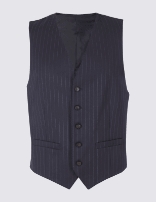 Navy Striped Slim Fit Waistcoat