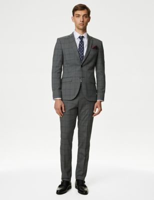

Mens M&S Collection Skinny Fit Prince of Wales Check Suit Trousers - Grey Mix, Grey Mix