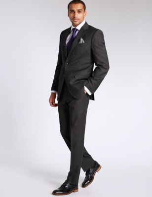 Charcoal Textured Regular Fit Wool Jacket