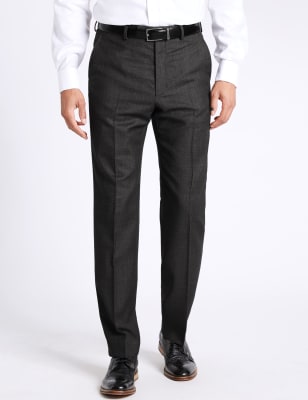 Charcoal Textured Regular Fit Wool Trousers