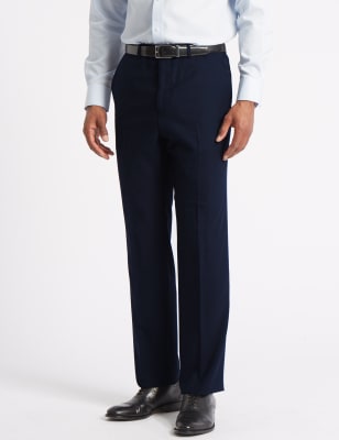 Navy Regular Fit Wool Trousers