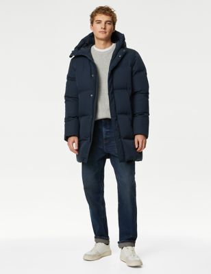 

Mens M&S Collection Feather & Down Padded Hooded Puffer Jacket with Stormwear™ - Dark Navy, Dark Navy