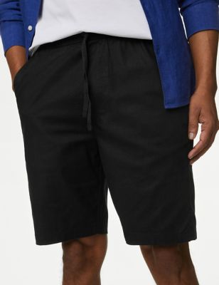 

Mens M&S Collection Linen Blend Elasticated Waist Stretch Shorts - Black, Black