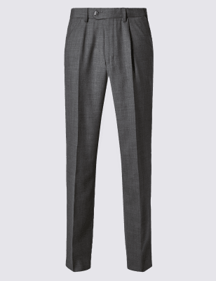 Regular Wool Blend Single Pleated Trousers