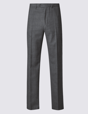 Regular Fit Wool Blend Flat Front Trousers