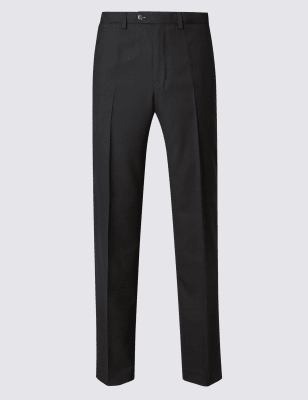 Regular Fit Wool Blend Flat Front Trousers