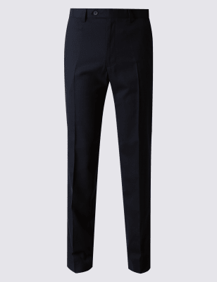 Tailored Fit Wool Blend Flat Front Trousers