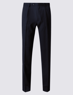 Tailored Wool Blend Single Pleated Trousers