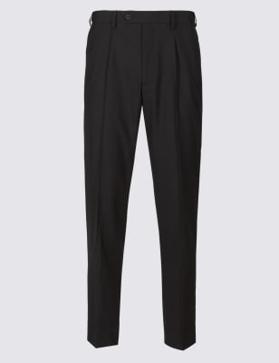 Tailored Wool Blend Single Pleated Trousers