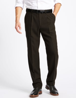 Tailored Wool Blend Single Pleated Trousers