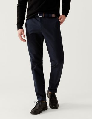 

Mens M&S Collection Slim Fit Belted Stretch Chinos - Navy, Navy