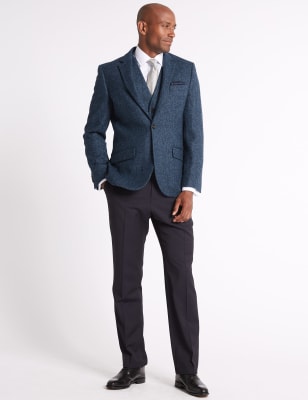 Pure Wool Textured Tailored Fit Jacket