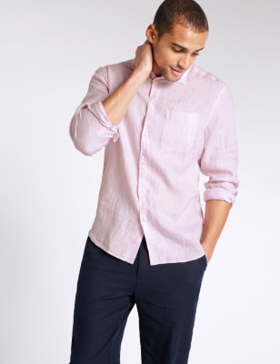 Pure Linen Easy Care Shirt with Pocket