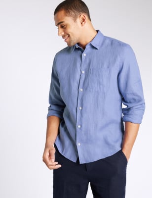 Pure Linen Easy Care Shirt with Pocket