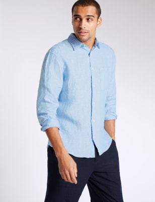 Pure Linen Easy Care Shirt with Pocket