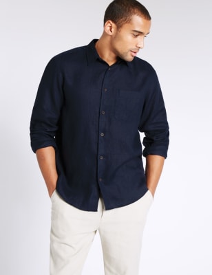 Pure Linen Easy Care Shirt with Pocket