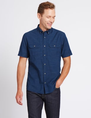 Pure Cotton Textured Shirt with Pockets