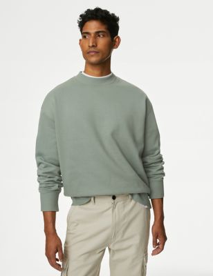 

Mens M&S Collection Oversized Cotton Rich Crew Neck Sweatshirt - Sage Green, Sage Green