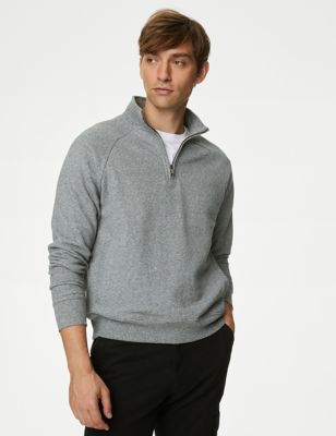 

Mens M&S Collection Pure Cotton Half Zip Sweatshirt - Grey Marl, Grey Marl