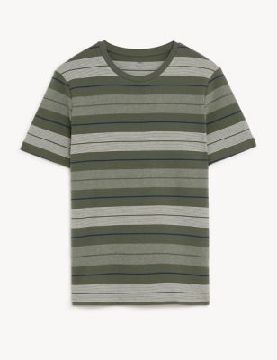 

Mens M&S Collection Pure Cotton Double Knit Striped T-Shirt - Green Mix, Green Mix
