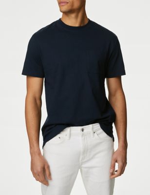 

Mens M&S Collection Pure Cotton Midweight Pocket T-shirt - Dark Navy, Dark Navy
