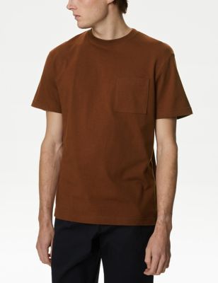 

Mens M&S Collection Pure Cotton Midweight Pocket T-shirt - Russet, Russet