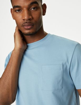

Mens M&S Collection Pure Cotton Midweight Pocket T-shirt - Light Chambray, Light Chambray