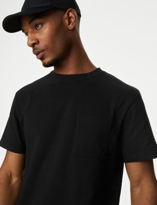 

Mens M&S Collection Pure Cotton Midweight Pocket T-shirt - Black, Black