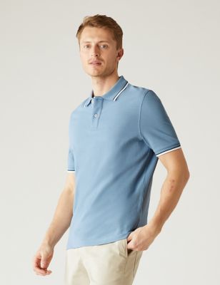 

Mens M&S Collection Pure Cotton Pique Tipped Polo Shirt - Light Airforce, Light Airforce
