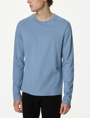 

Mens M&S Collection Pure Cotton Long Sleeve T-Shirt - Light Airforce, Light Airforce