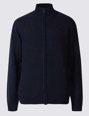 Textured Zipped Through Cardigan
