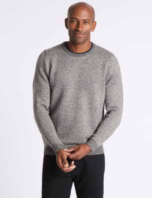 Wool Blend Textured Crew Neck Jumper