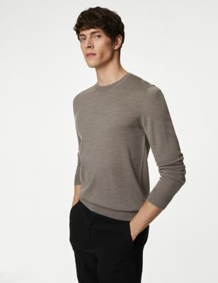 

Mens Autograph Pure Extra Fine Merino Wool Crew Neck Jumper - Taupe, Taupe