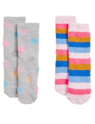 

Girls M&S Collection 2pk Spotty Striped Cosy Socks - Multi, Multi