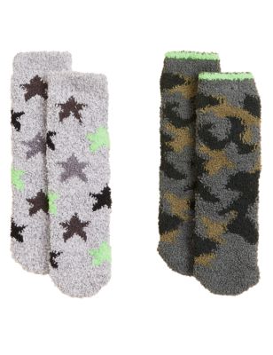 

Unisex,Boys,Girls M&S Collection 2pk Camouflage & Star Cosy Socks - Multi, Multi
