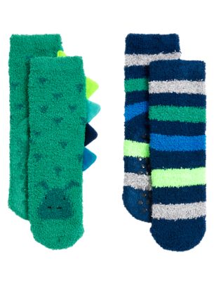

Unisex,Boys,Girls M&S Collection 2pk Dinosaur Cosy Socks - Multi, Multi