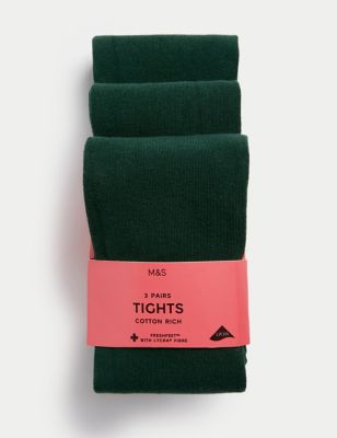 

Girls M&S Collection 3pk Cotton Rich School Tights (3-14 Yrs) - Green, Green