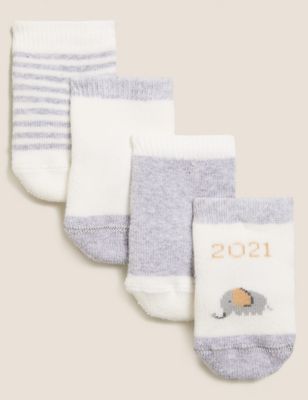 

Unisex,Boys,Girls M&S Collection 4pk Cotton Rich Born in 2021 Terry Socks (0-12 Mths) - Ivory, Ivory