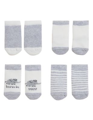 

Unisex,Boys,Girls M&S Collection 4pk Cotton Rich Born in 2022 Baby Socks (7lbs - 12 Mths) - Grey Mix, Grey Mix