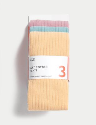 

Girls M&S Collection 3pk Cotton Rich Ribbed Tights (2-14 Yrs) - Multi, Multi