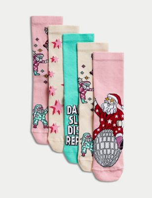 

Unisex,Boys,Girls M&S Collection 5pk Cotton Rich Disco Santa Socks - Pink Mix, Pink Mix