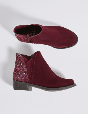 Kids' Suede Glitter Ankle Boots