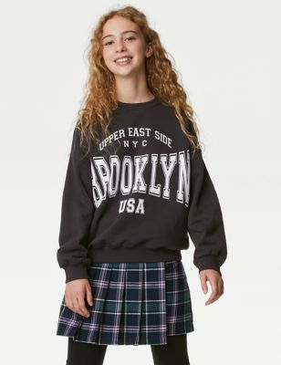 

Girls M&S Collection Cotton Rich Brooklyn Slogan Sweatshirt (6 - 16 Yrs) - Charcoal, Charcoal