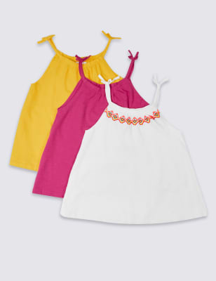 3 Pack Pure Cotton Vest Tops (3-14 Years)
